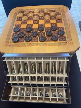 Longaberger Wooden 2-in-1 Checkers and Chess Set. Retired and Rare.